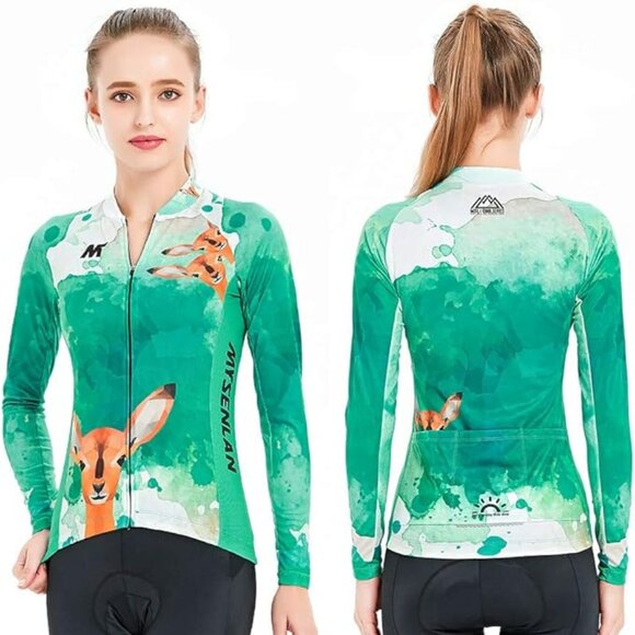 Mysenlan Women's Cycling Long Sleeve Breathable Jersey Green Nature Graphic XL - Picture 1 of 13